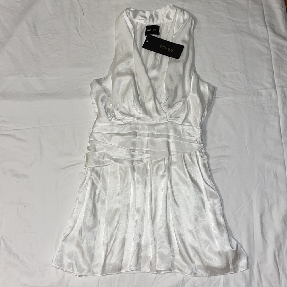DO+BE V-Neck Wrapped Ruched Mini Dress White